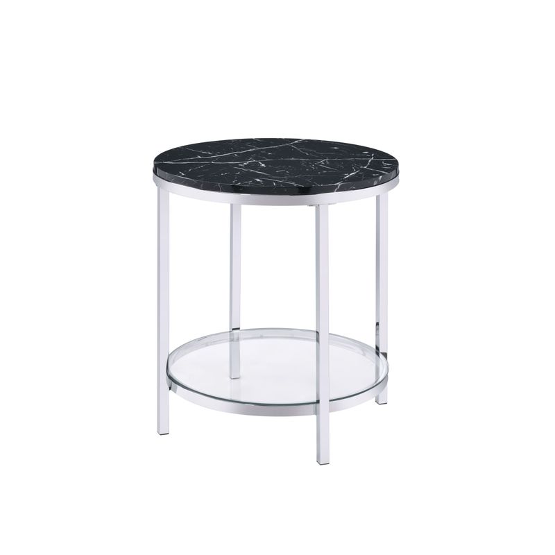 ACME Virlana End Table, Black Engineering Stone & Chrome Finish