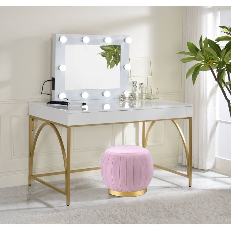 ACME Lightmane Vanity Desk(Same 92660), White High Gloss & Gold Finish