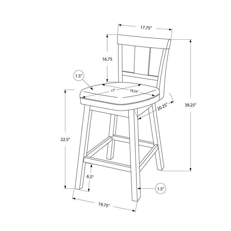 Bar Stool/ Set Of 2/ Swivel/ Counter Height/ Kitchen/ Wood/ Pu Leather Look/ Brown/ Black/ Transitional