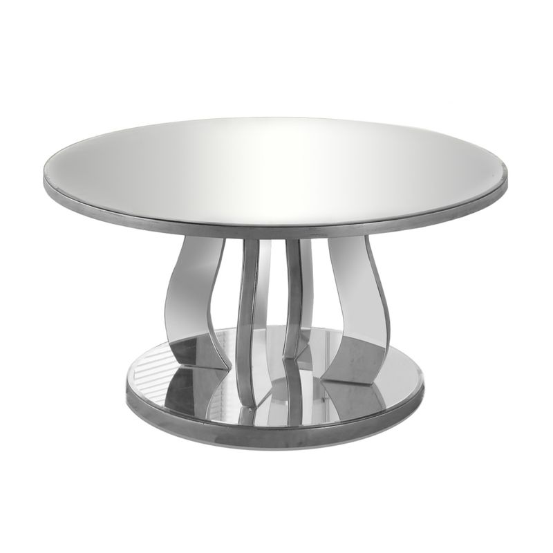 Coffee Table - 36"Dia / Brushed Silver / Mirror