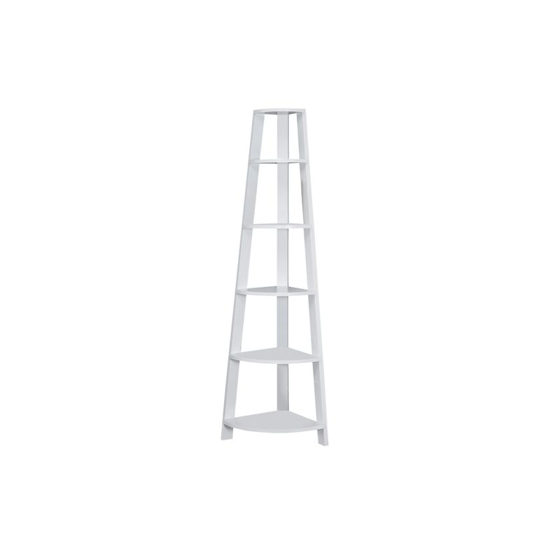 Bookshelf/ Bookcase/ Etagere/ Corner/ 5 Tier/ 72"H/ Office/ Bedroom/ Laminate/ White/ Contemporary/ Modern