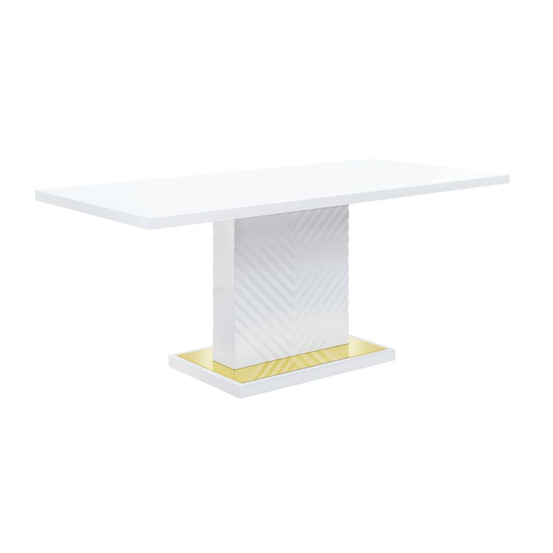 ACME Gaines Dining Table w/Pedestal Base, White High Gloss Finish
