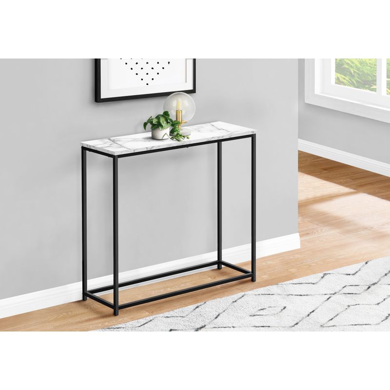 Accent Table/ Console/ Entryway/ Narrow/ Sofa/ Living Room/ Bedroom/ Metal/ Laminate/ White Marble Look/ Black/ Contemporary/ Modern