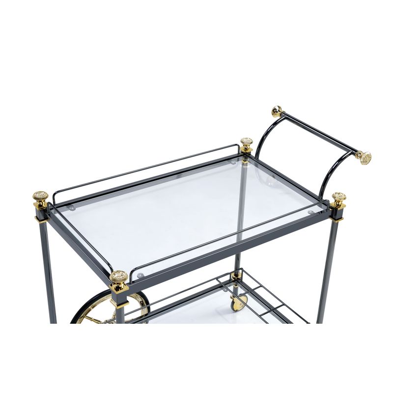ACME Cyrus Serving Cart, Black/Gold & Clear Glass