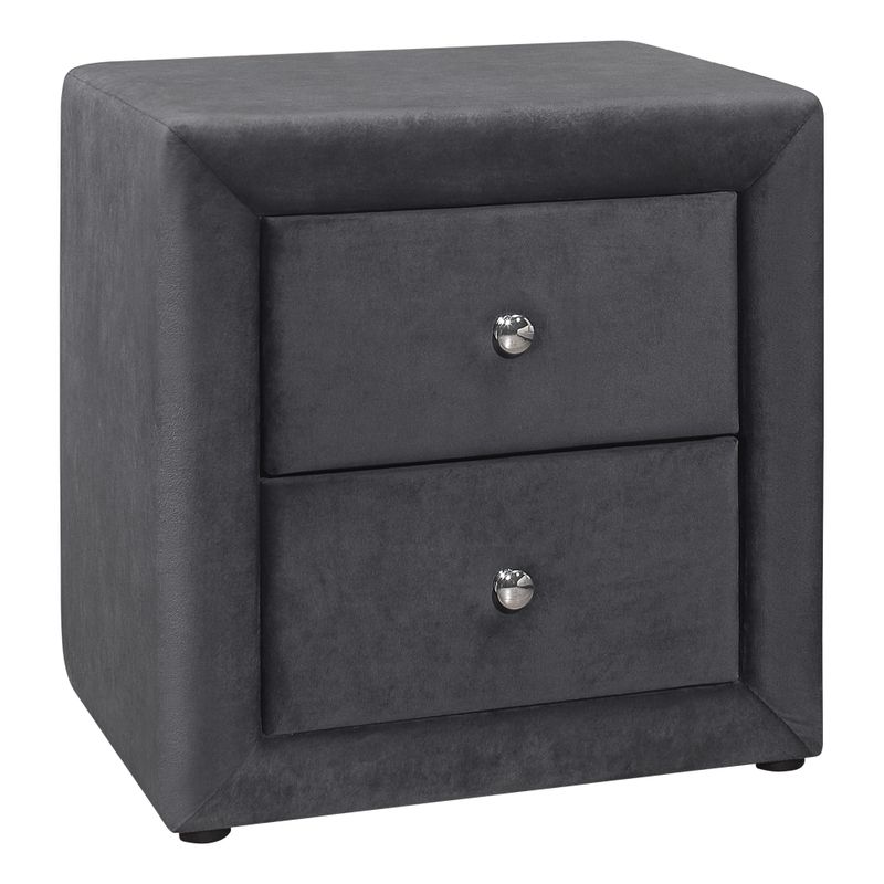 Bedroom Accent/ Nightstand/ End/ Side/ Lamp/ Storage Drawer/ Bedroom/ Upholstered/ Velvet/ Grey/ Transitional