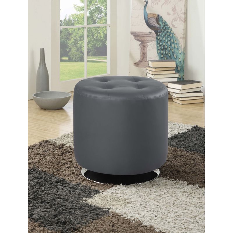 Bowman Round Upholstered Ottoman Grey