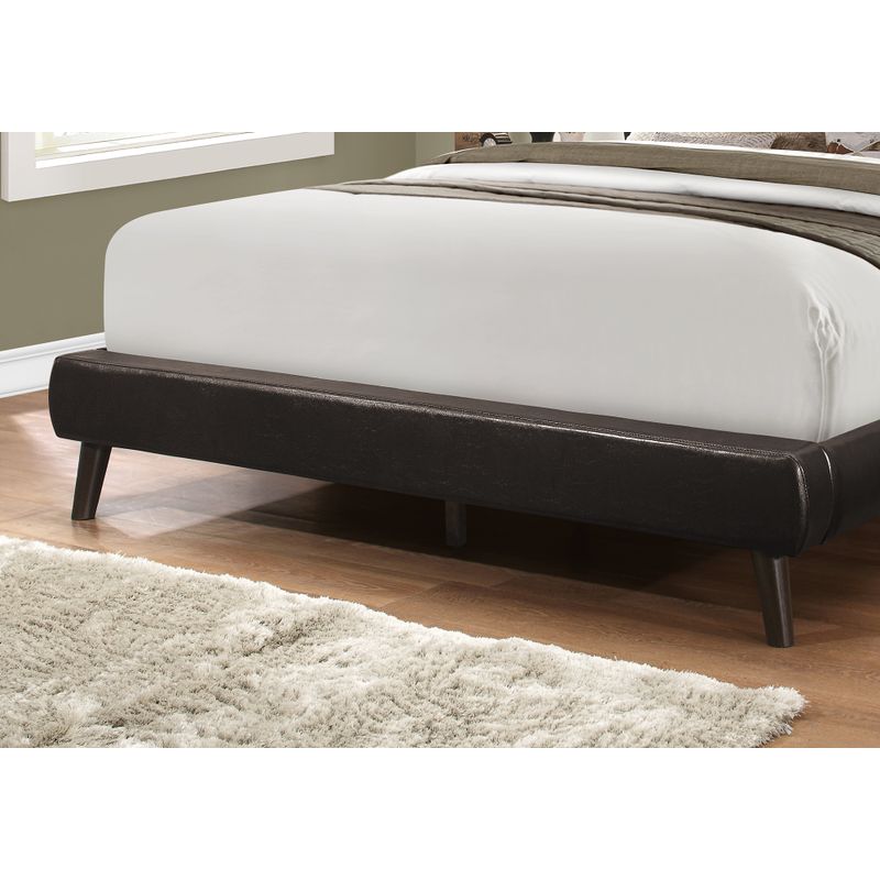 Bed - Queen Size / Brown Leather-Look With Wood Legs