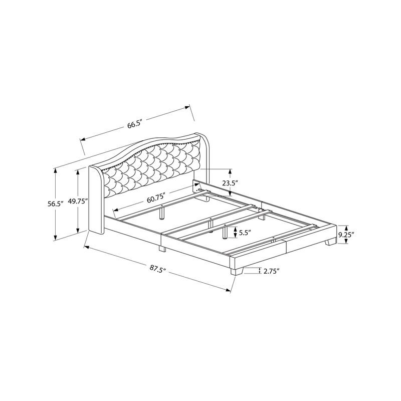 Bed - Queen Size / Grey Linen With Chrome Trim