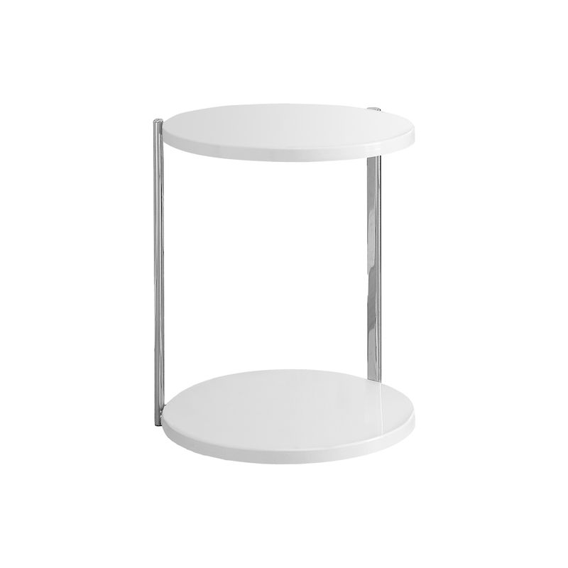 Accent Table/ Round/ Side/ End/ Nightstand/ Lamp/ Living Room/ Bedroom/ Metal/ Laminate/ Glossy White/ Chrome/ Contemporary/ Modern