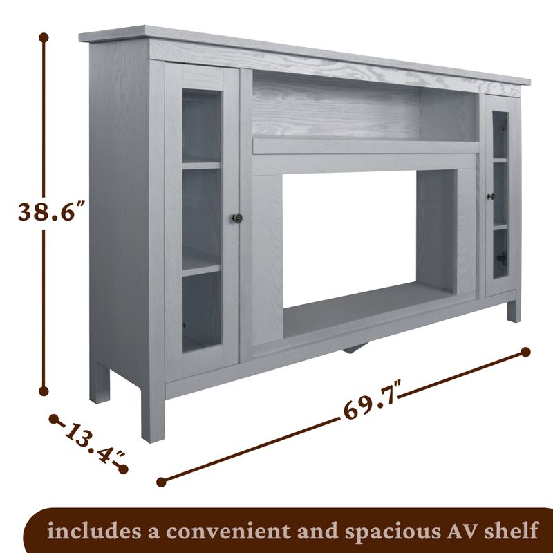 Somerset 70-In. White Electric Fireplace TV Stand with Multi-Color LED Flames, Driftwood Log Display, and Remote Control
