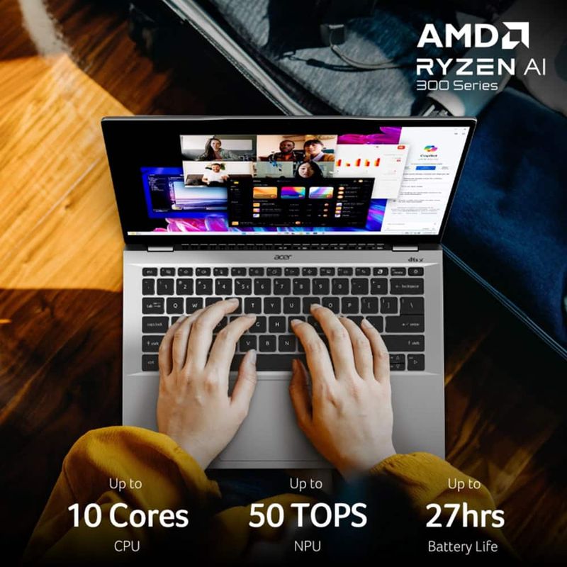 Acer - Swift 14 AI - 14" WUXGA Touch Laptop - Copilot+ PC - AMD Ryzen AI 9 365 - 16GB Memory - 1TB SSD - Pure Silver