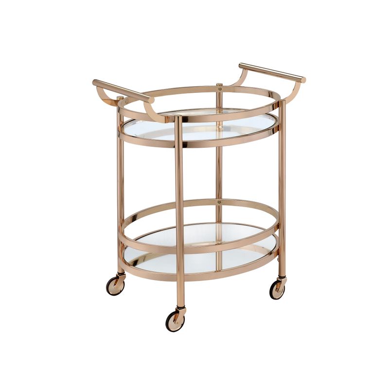 ACME Lakelyn Serving Cart, Rose Gold & Clear Glass