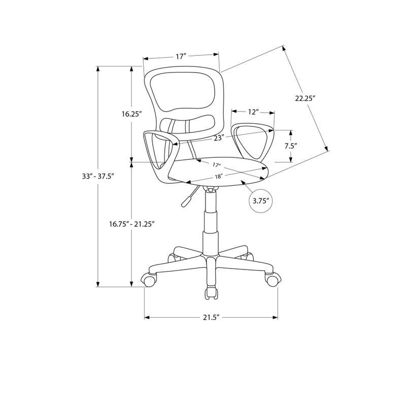 Office Chair/ Adjustable Height/ Swivel/ Ergonomic/ Armrests/ Computer Desk/ Work/ Juvenile/ Metal/ Mesh/ White/ Black/ Contemporary/ Modern