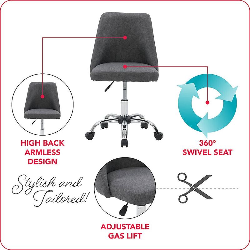 CorLiving - Marlowe Upholstered Armless Task Chair - Dark Grey
