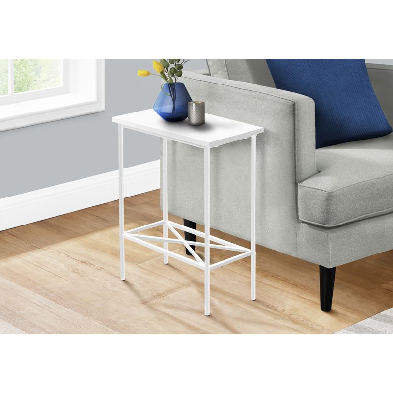 Accent Table/ Side/ End/ Narrow/ Small/ 2 Tier/ Living Room/ Bedroom/ Metal/ Laminate/ White/ Contemporary/ Modern