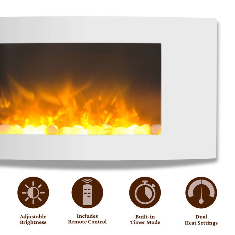 Callisto 35-In. Wall-Mount Electric Fireplace with White Curved Panel and Crystal Rocks