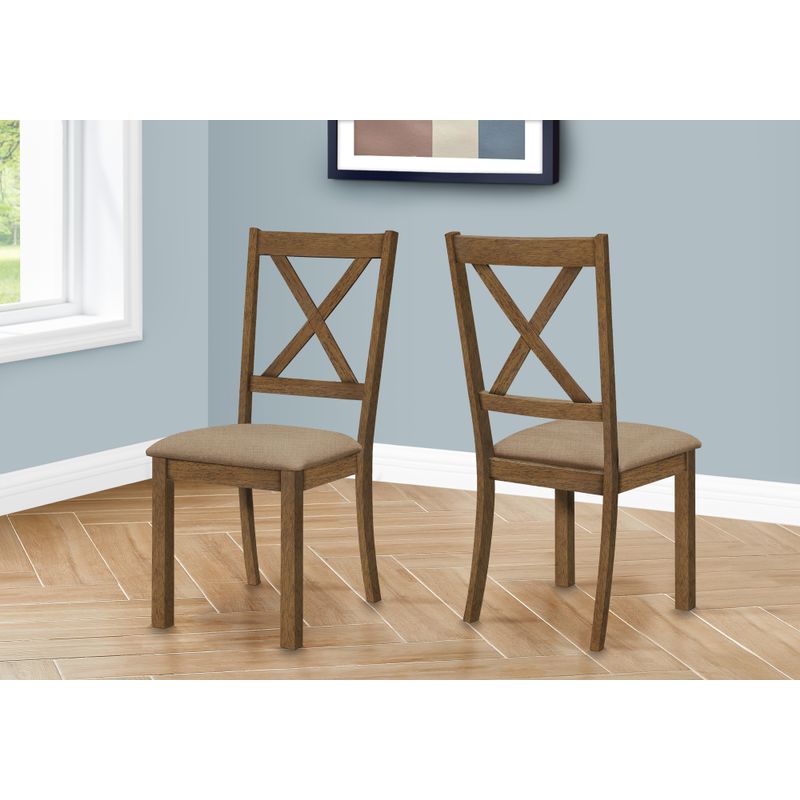 Dining Chair/ Set Of 2/ Side/ Upholstered/ Kitchen/ Dining Room/ Pu Leather Look/ Wood Legs/ Brown/ Beige/ Transitional