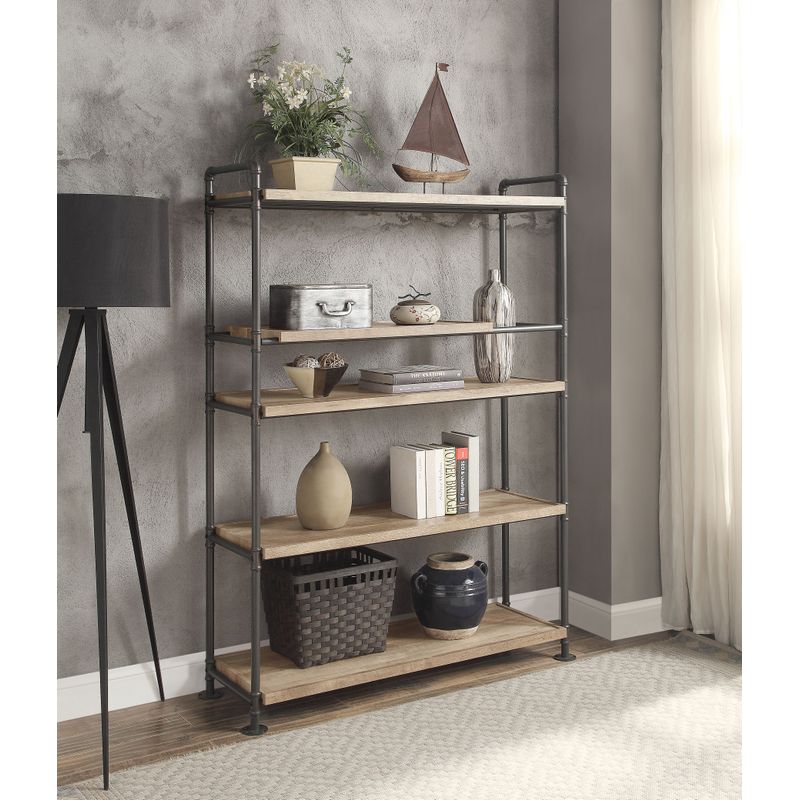 ACME Brantley Bookshelf, Oak & Sandy Black Finish