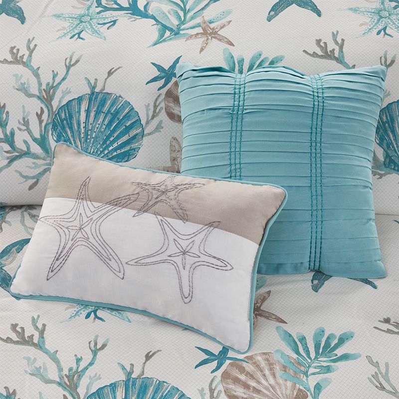 Aqua Pebble Beach 6 Piece Cotton Sateen Duvet Cover Set Full/Queen