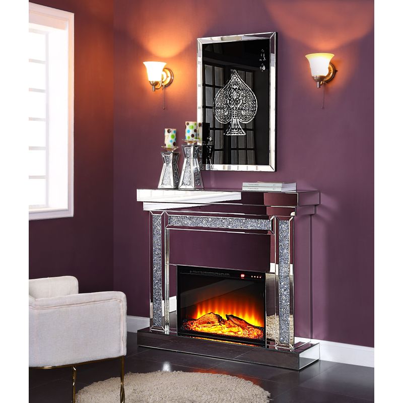 ACME Noralie Fireplace, Mirrored & Faux Diamonds