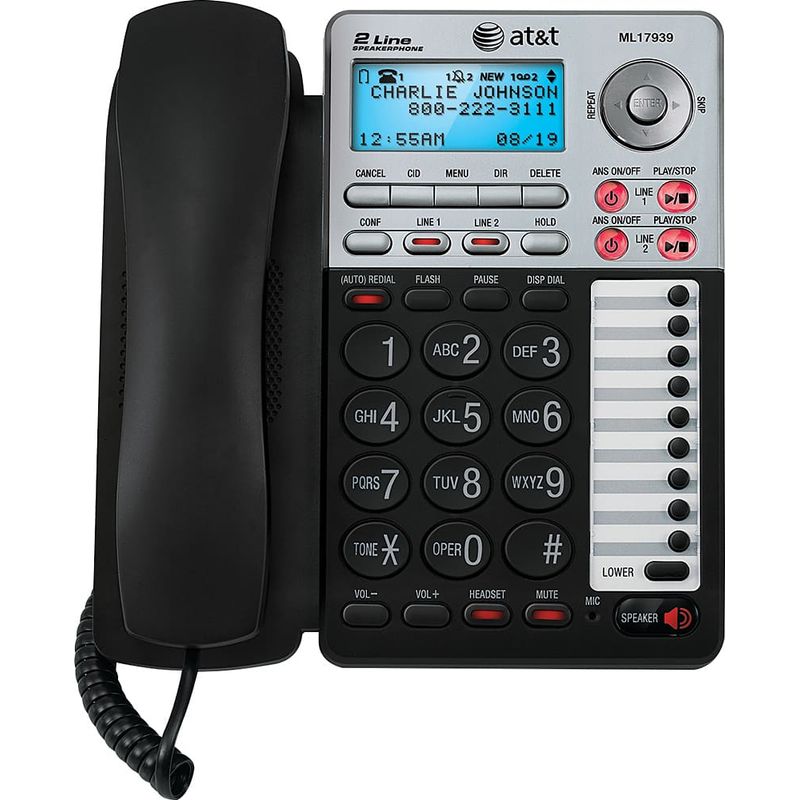 AT&T - ML17939 2-Line Corded Phone with Digital Answering System - Black/Silver