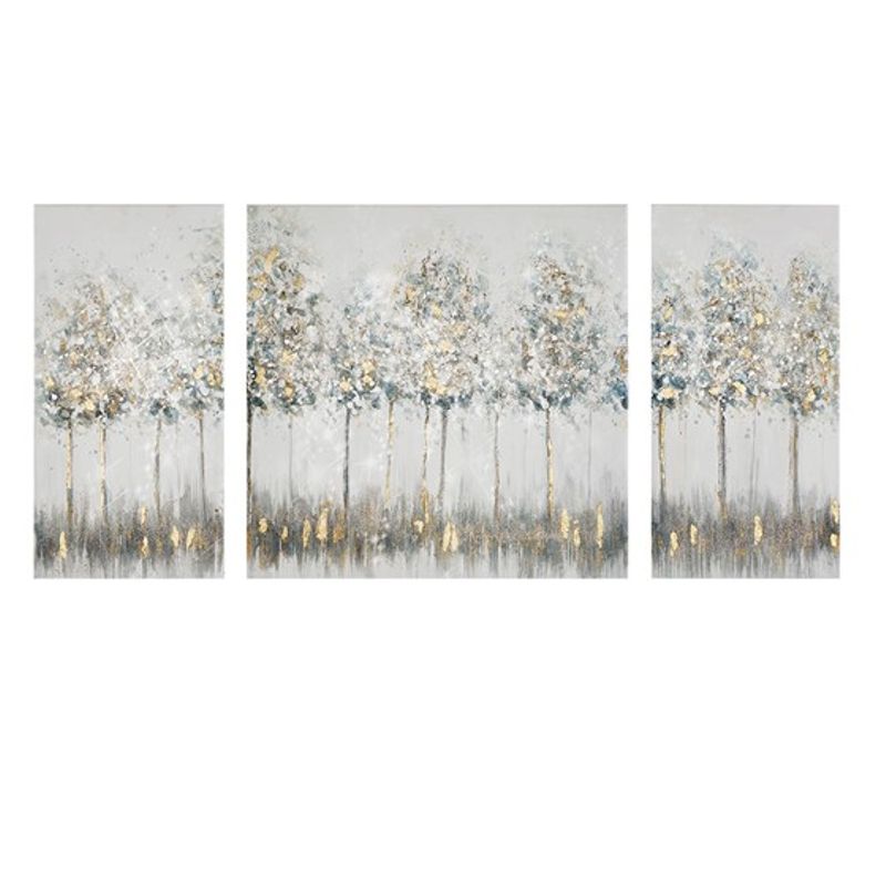 Blue Midst Forest Gold Foil Triptych 3-piece Canvas Wall Art Set