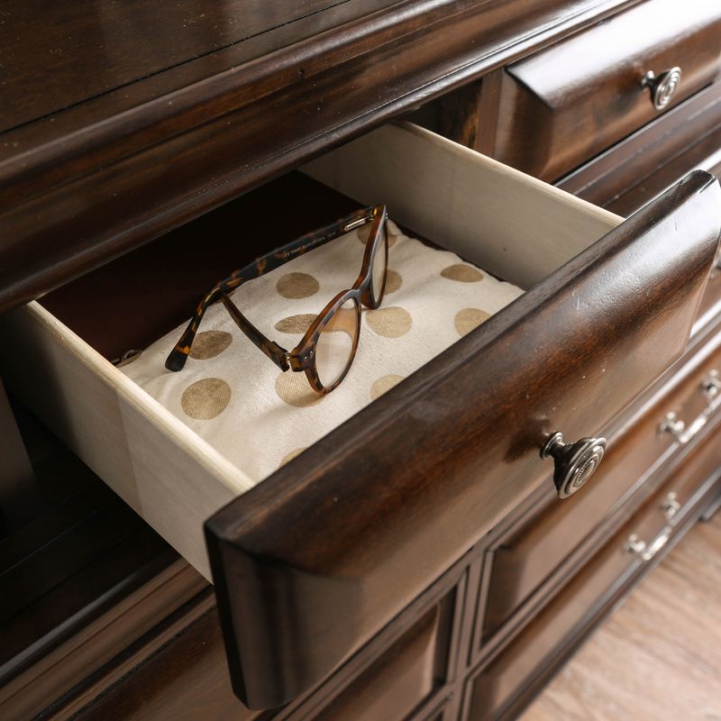 Transitional Wood 10-Drawer Double Dresser in Brown Cherry