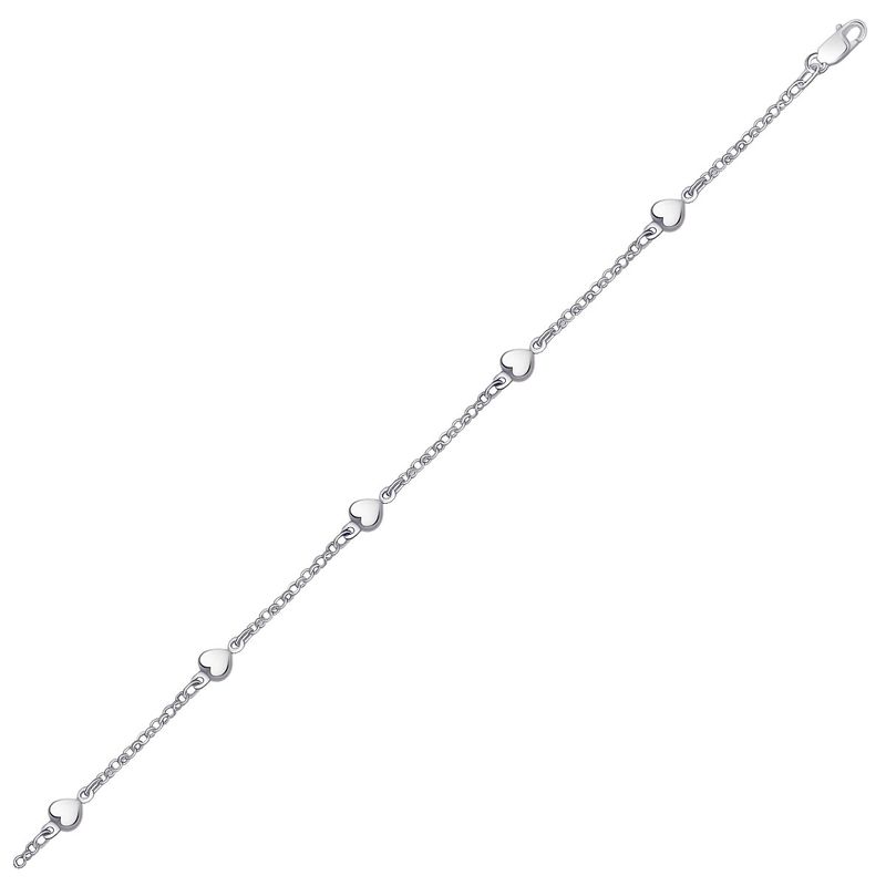 14k White Gold Anklet with Puffed Heart Design (10 Inch)