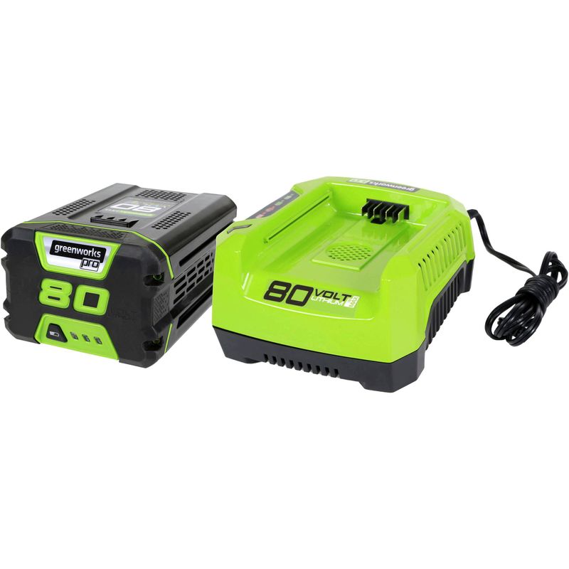 Greenworks - 80 Volt 16-Inch Cutting Diameter Straight Shaft Grass Trimmer and Axial Blower (1 x 2.0Ah Battery and 1 x Charger) - Green