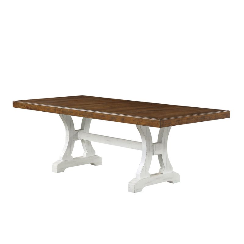 Rustic Solid Wood Dining Table in Distressed White and Dark Oak