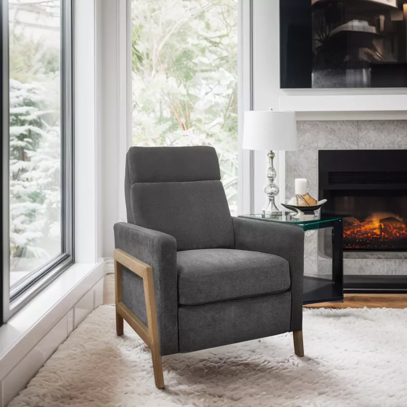 Grey Recliner With Wood Frame