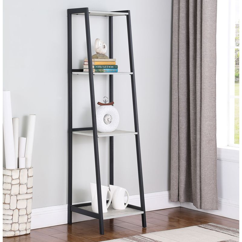 Pinckard 4-shelf Ladder Bookcase Grey Stone and Black