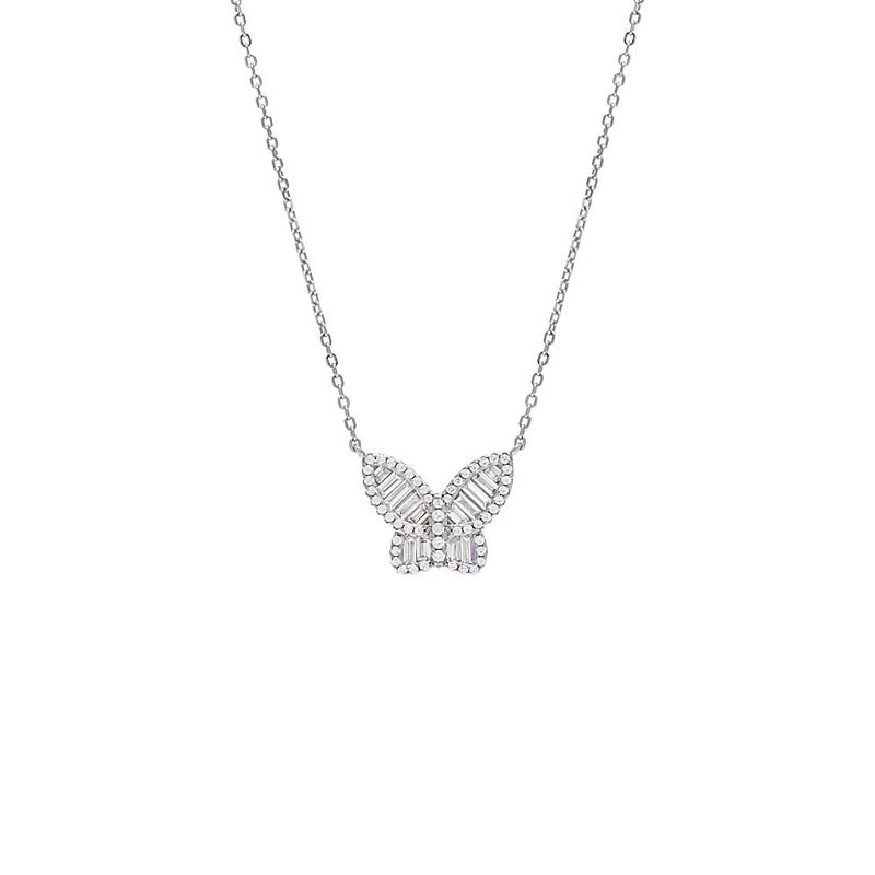 Large Pave X Baguette Butterfly Necklace