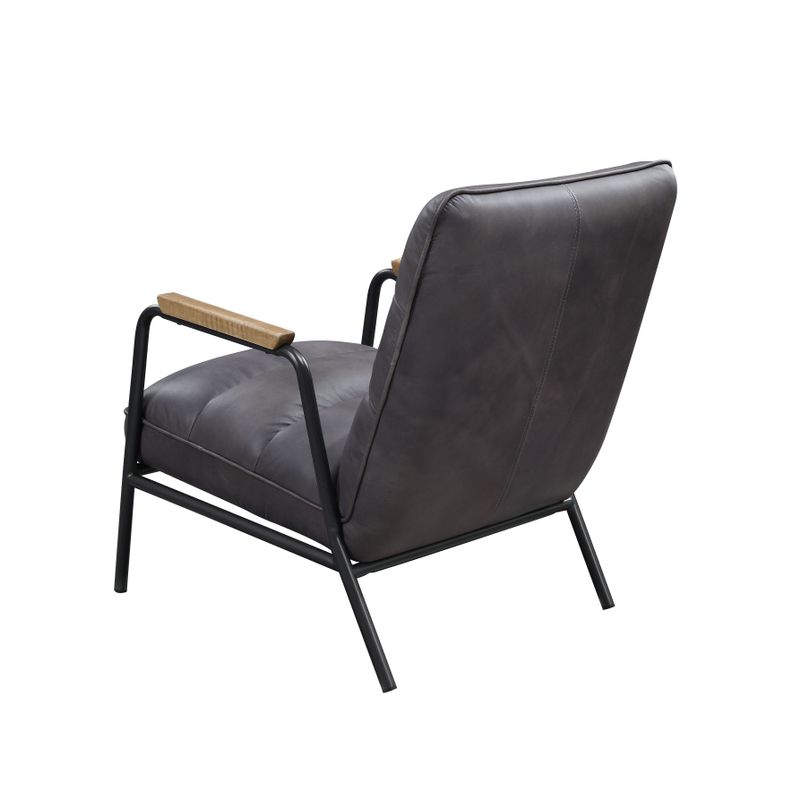 ACME Nignu Accent Chair, Gray Top Grain Leather & Matt Iron Finish