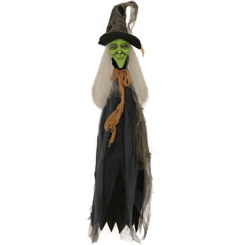 2.5-ft. Staked Witch, Indoor/Covered Outdoor Halloween Decoration, LED Red Eyes, Battery-Operated