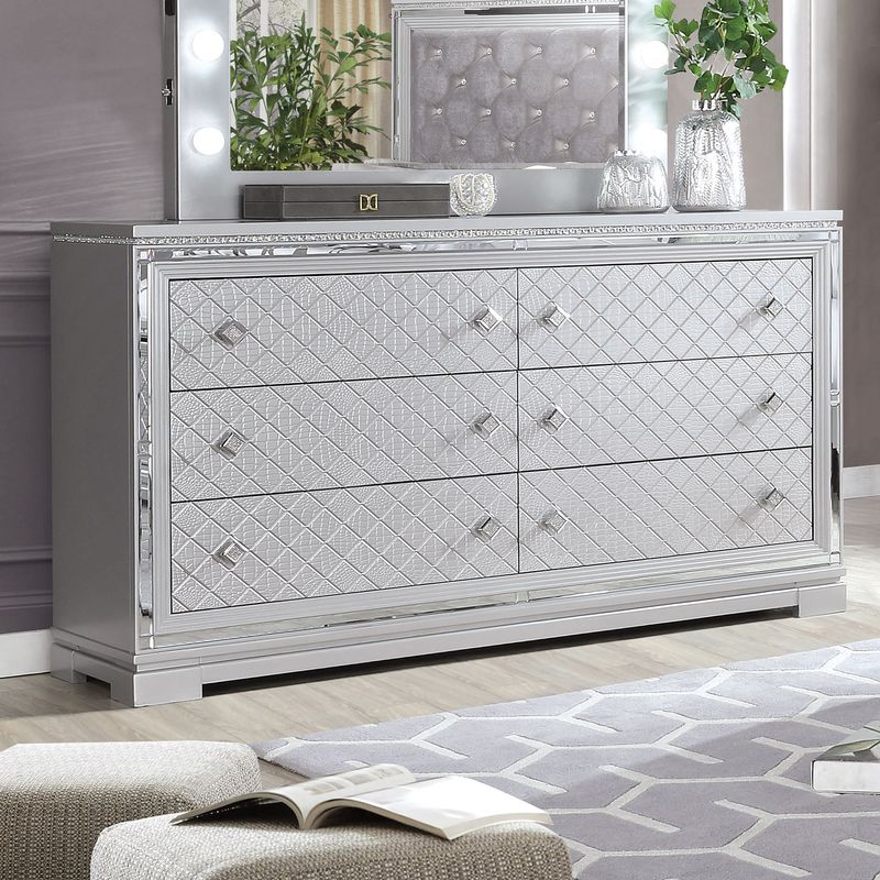 Glam 6-Drawer Silver Dresser