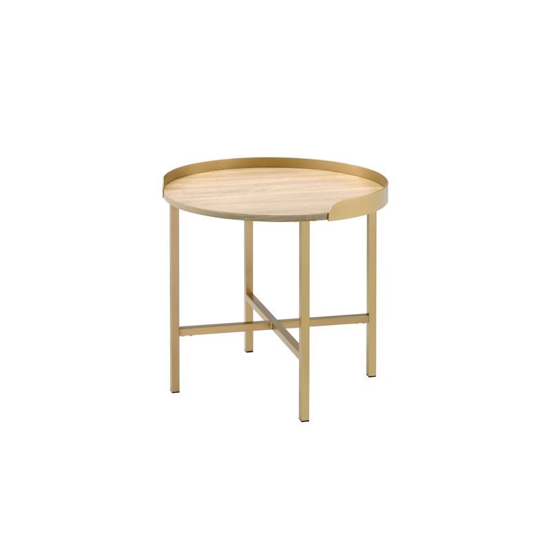 ACME Mithea End Table, Oak Table Top & Gold Finish