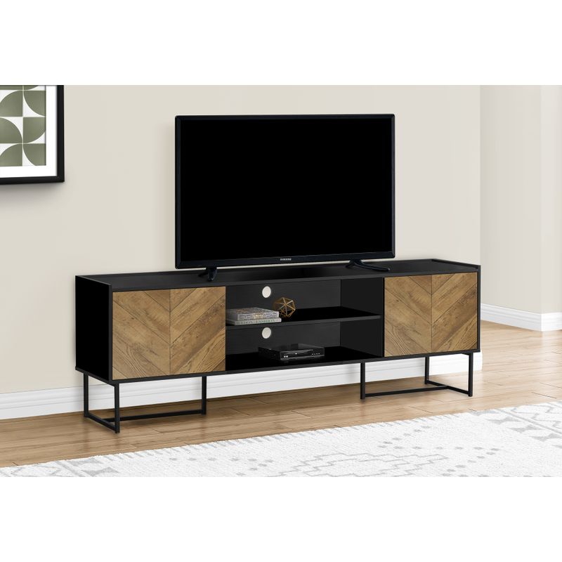 TV Stand - 72"L / Black / Metal With 2 Wood-Look Doors