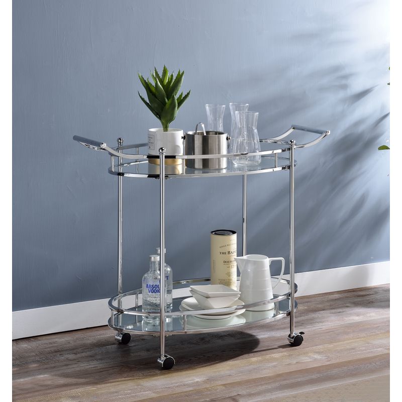 ACME Jinx Serving Cart, Clear Glass & Chrome Finish