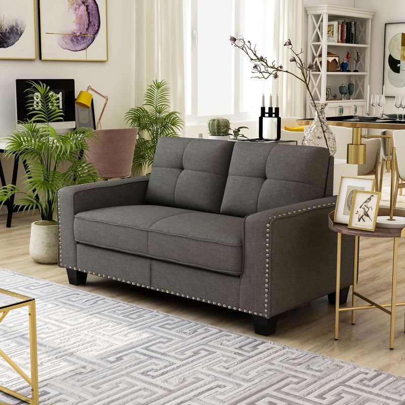 Modern Victorian Fabric 2-Piece Sofa Set in Gray