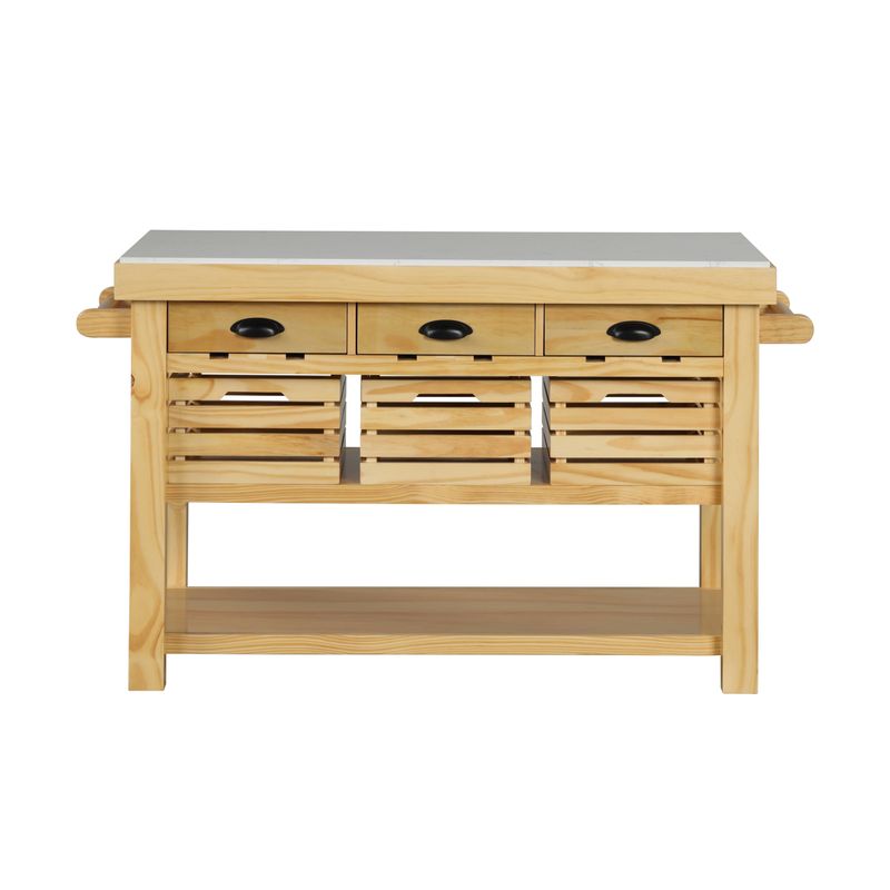 ACME Grovaam Kitchen Island, Marble Top & Natural Finish