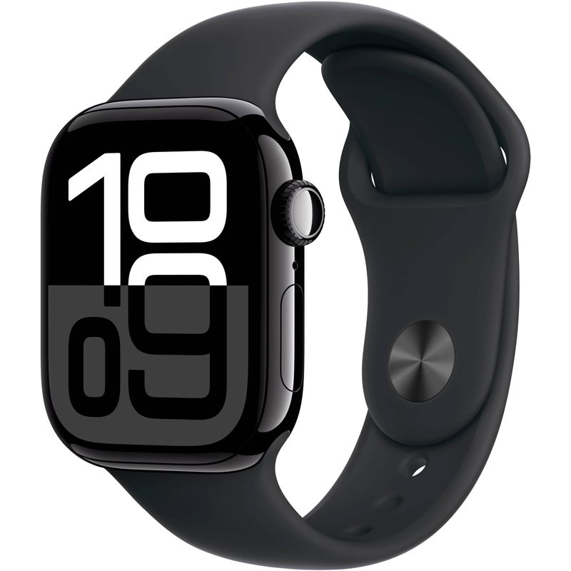 Apple Watch Series 10 (GPS) 42mm Aluminum Case with Black Sport Band - M/L - Jet Black - (2024)