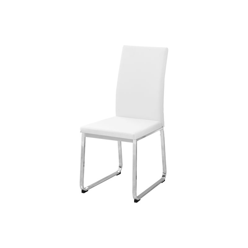 Dining Chair/ Set Of 2/ Side/ Upholstered/ Kitchen/ Dining Room/ Pu Leather Look/ Metal/ White/ Chrome/ Contemporary/ Modern