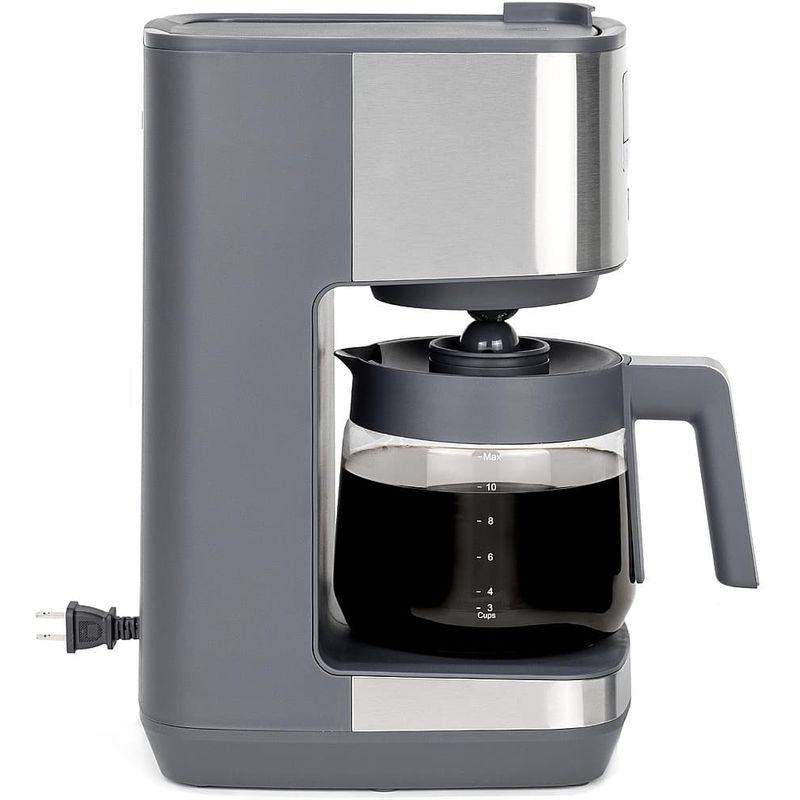 GE - 12 Cup Programmable Coffee Maker with Adjustable Keep Warm Plate and Glass Carafe - Stainless Steel