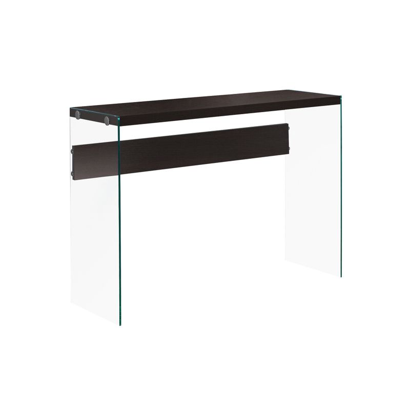 Accent Table/ Console/ Entryway/ Narrow/ Sofa/ Living Room/ Bedroom/ Tempered Glass/ Laminate/ Brown/ Clear/ Contemporary/ Modern