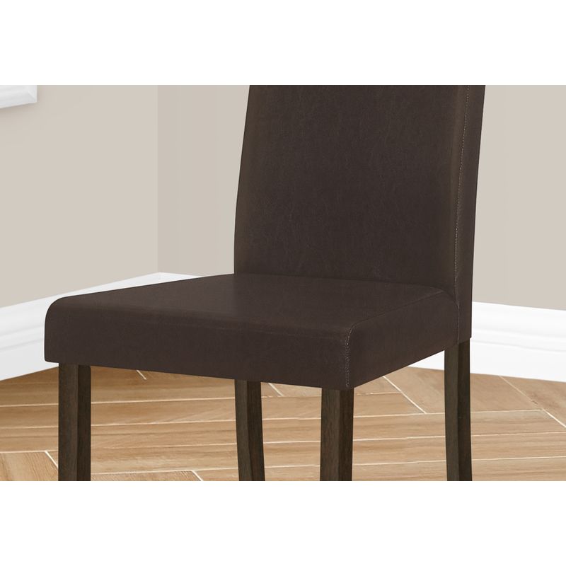 Dining Chair/ Set Of 2/ Side/ Upholstered/ Kitchen/ Dining Room/ Pu Leather Look/ Wood Legs/ Brown/ Transitional