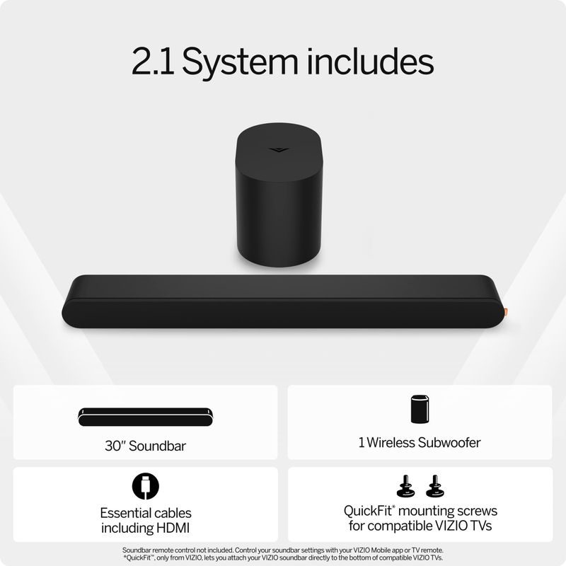 VIZIO 2.1 Soundbar, Wireless Subwoofer w/ Dolby Atmos, DTS:X - Black