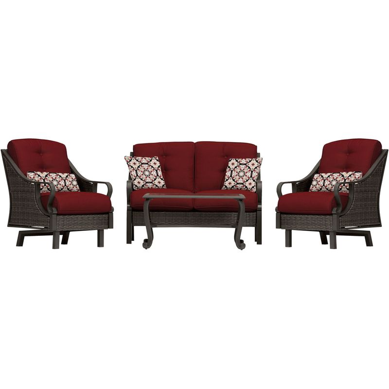 Ventura 4pc Seating Set: Sofa, 2 glide chairs, ceramic tile coffee table