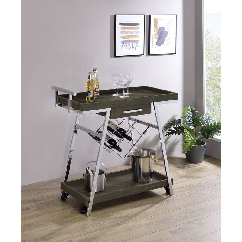 Kinney 2-tier Bar Cart with Storage Drawer Rustic Grey and Chrome