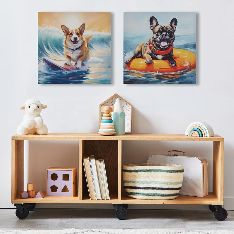 Frenchie/Blue Multi Beach Dogs Frenchie Canvas Wall Art See below